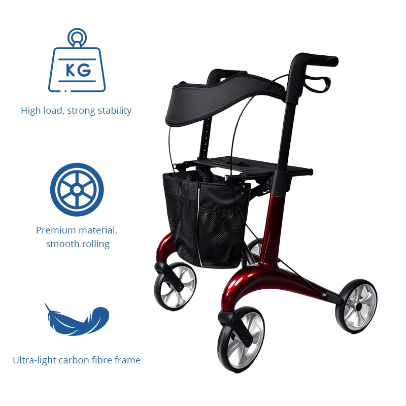RS-CR3009 Ultralight Carbon Fiber Rollator Walker for Care Users Adjustable Handlebars for Enhanced Mobility and Stability