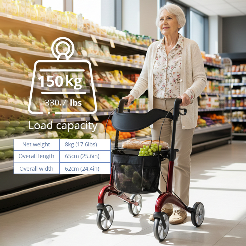 CR3009-PP   Ultralight Carbon Fiber Rollator Walker for  Care Users Adjustable Handlebars for Enhanced Mobility and Stability