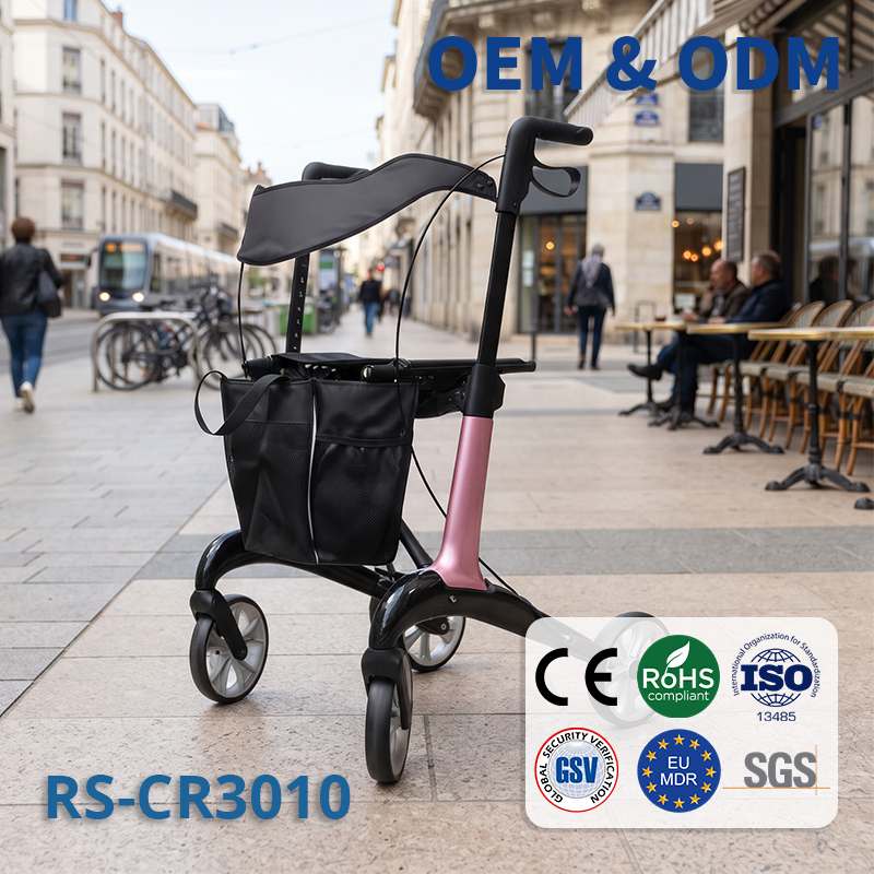 CR3010-P    Carbon Fiber Rollator Walker CE Certified Height Adjustable Compact Folding  Hospital Use for Patients Elderly