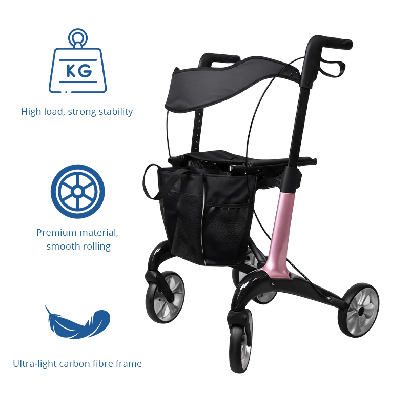 CR3010-P    Carbon Fiber Rollator Walker CE Certified Height Adjustable Compact Folding  Hospital Use for Patients Elderly
