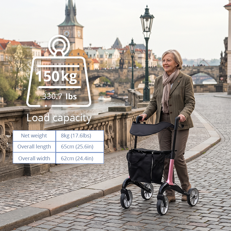 CR3010-P    Carbon Fiber Rollator Walker CE Certified Height Adjustable Compact Folding  Hospital Use for Patients Elderly