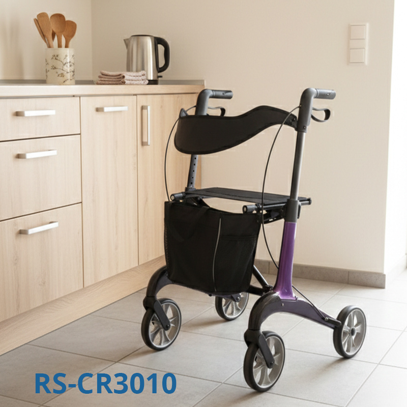 RS-CR3010 Carbon Fiber Rollator Walker for Rehabilitation Patients Compact Folding Design, Comfort Ideal for Elderly Mobility Support