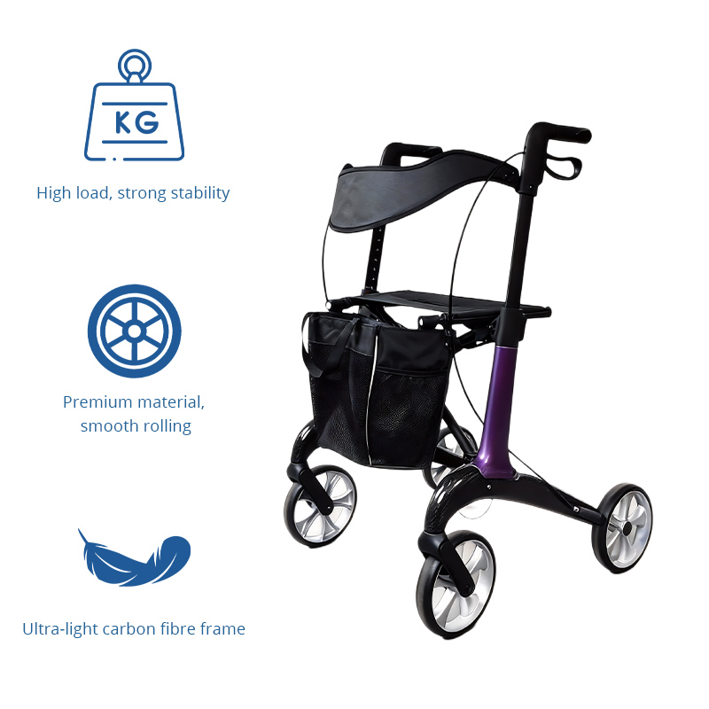 CR3010-P  Carbon Fiber Rollator Walker Supplier for Seniors with Fall Prevention Design and Professional OEM ODM Service