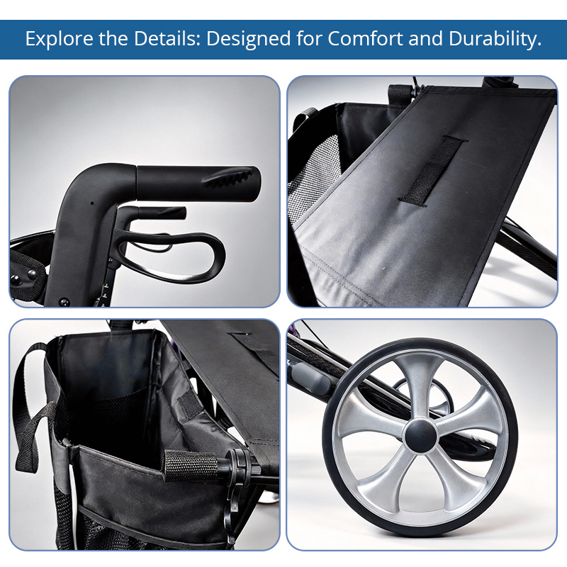 CR3010-P  Carbon Fiber Rollator Walker Supplier for Seniors with Fall Prevention Design and Professional OEM ODM Service