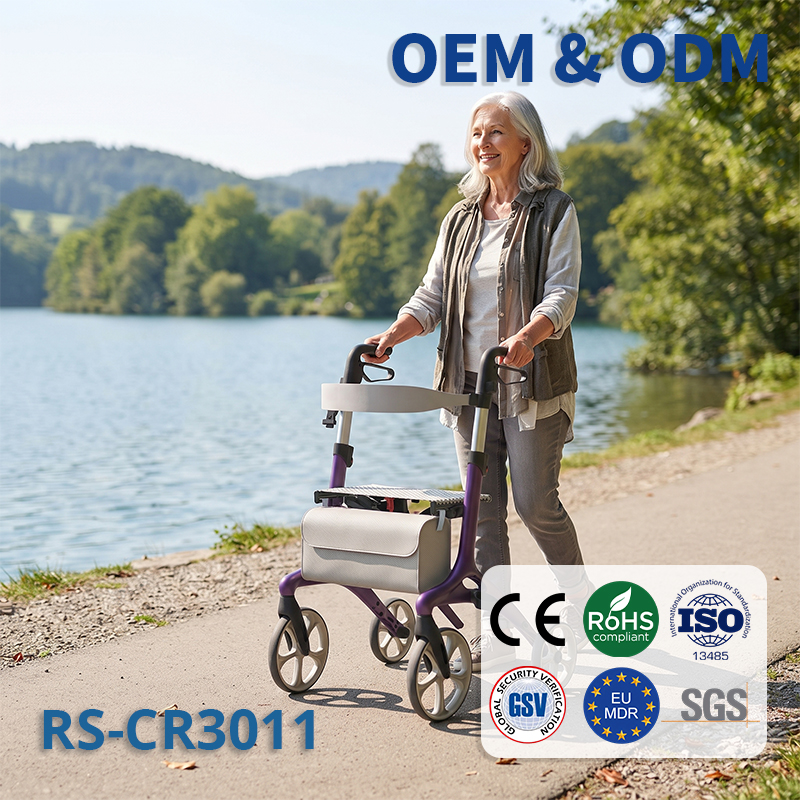 CR3011-PP   Ultralight Carbon Fiber Rollator CE Certified Hospital Use Rehabilitation Patients Adjustable Height Compact Folding