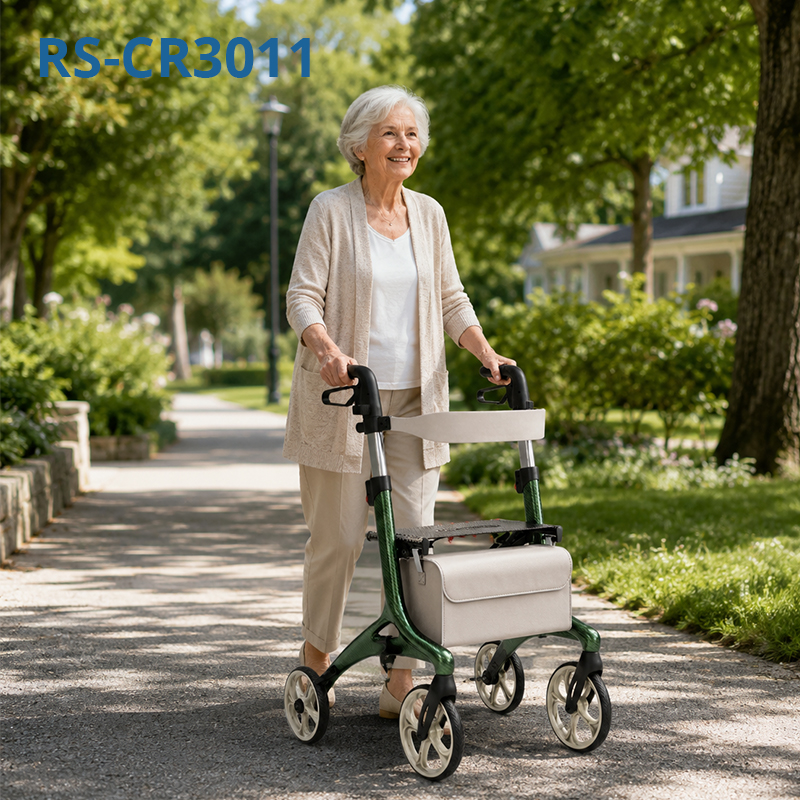 CR-3011 Carbon Fibre Rollator Walker for Seniors - Lightweight, Foldable, Adjustable Height, with Cushioned Seat, Easy Storage