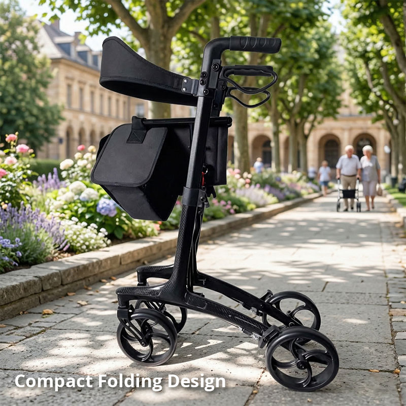 CR3011-P   Ultralight Carbon Fiber Rollator CE Certified Hospital Use Rehabilitation Patients Adjustable Height Compact Folding High Weight
