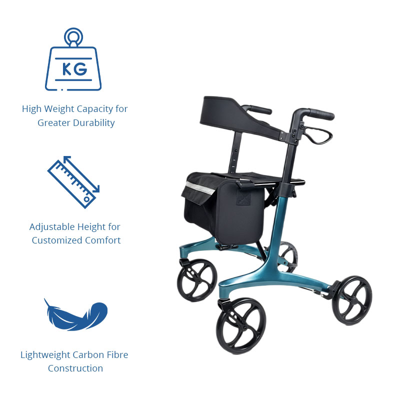 CR3011-P   Ultralight Carbon Fiber Rollator CE Certified Hospital Use Rehabilitation Patients Adjustable Height Compact Folding High Weight
