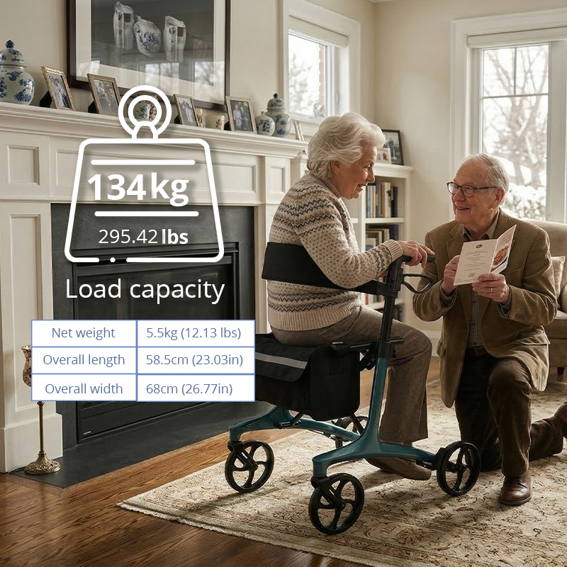 CR3011-P   Ultralight Carbon Fiber Rollator CE Certified Hospital Use Rehabilitation Patients Adjustable Height Compact Folding High Weight