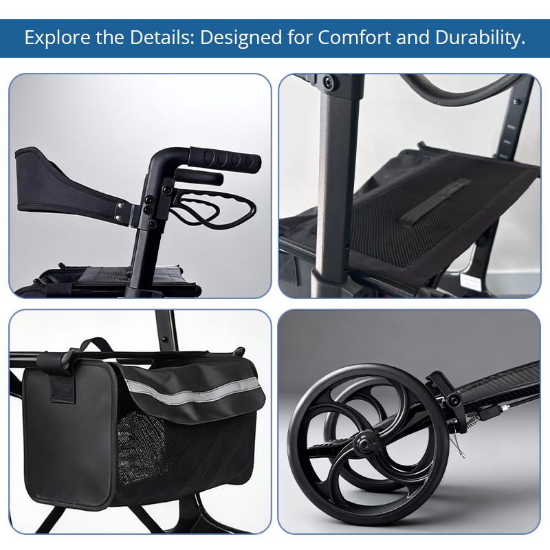 CR3011-P   Ultralight Carbon Fiber Rollator CE Certified Hospital Use Rehabilitation Patients Adjustable Height Compact Folding High Weight