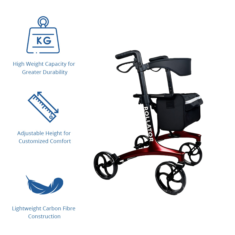 CR3012   Ultra Lightweight Carbon Fiber Rollator Walker OEM ODM Medical Mobility Solution for Rehabilitation Patients Heavy Duty