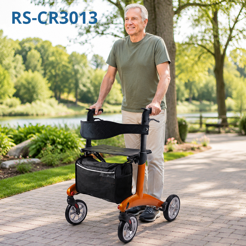 CR-3013 Carbon Fiber Rollator Walker for Elderly - Adjustable Height Foldable Padded Seat,136KG Weight Capacity Convenient Storage