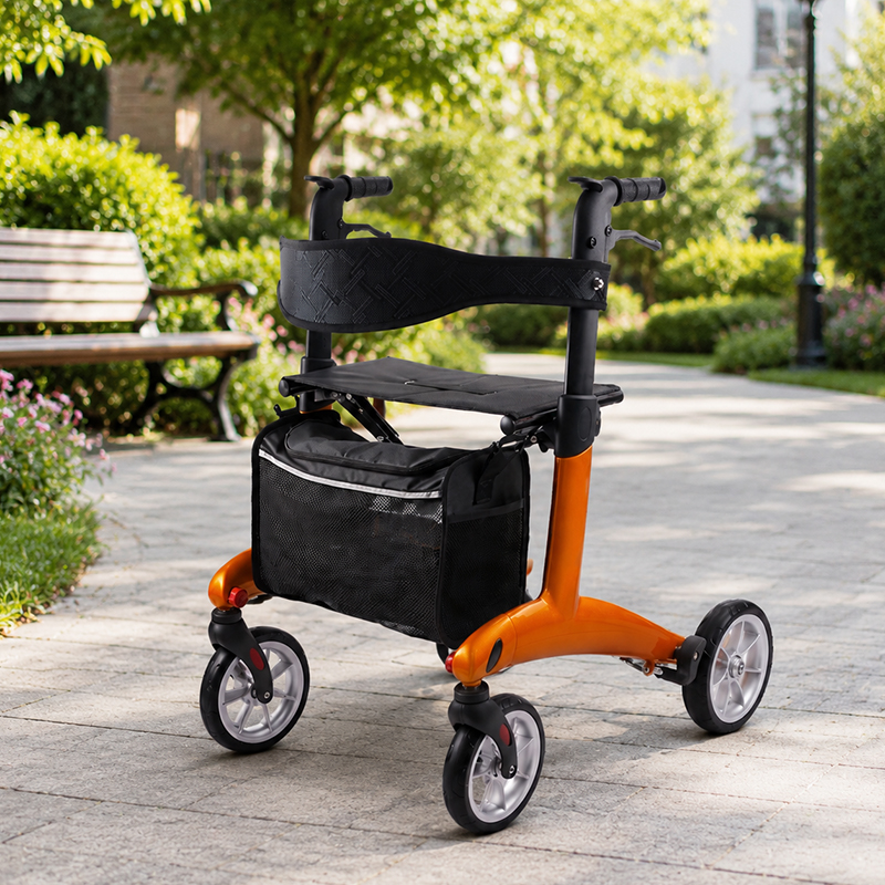 CR-3013 Carbon Fiber Rollator Walker for Elderly - Adjustable Height Foldable Padded Seat,136KG Weight Capacity Convenient Storage