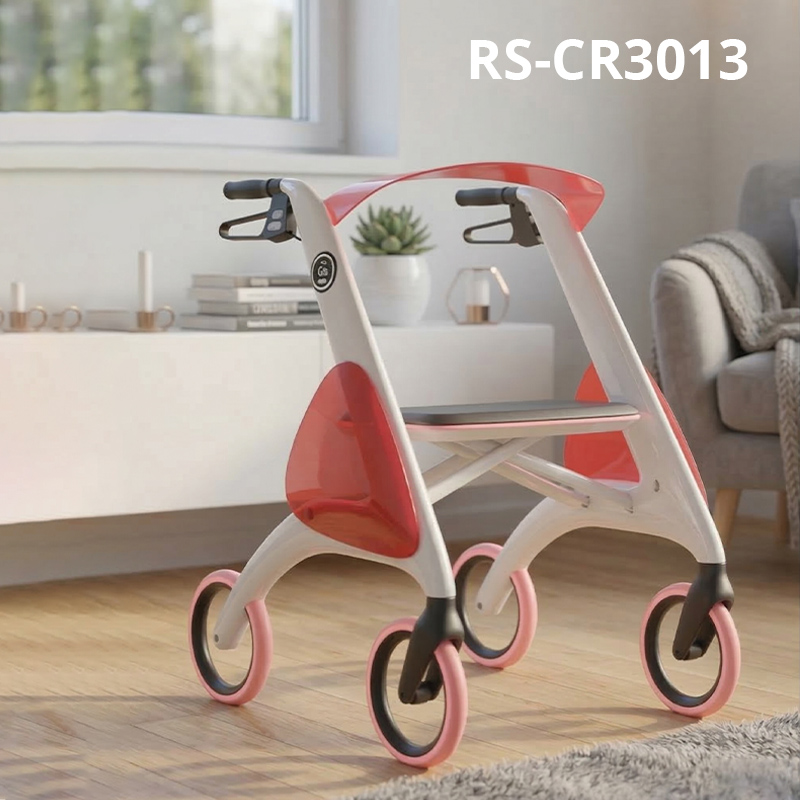 CR3013 Designer Rollator Walker with Bold Red Accents Lightweight Carbon Fibre Frame Adjustable Height Outdoor Use