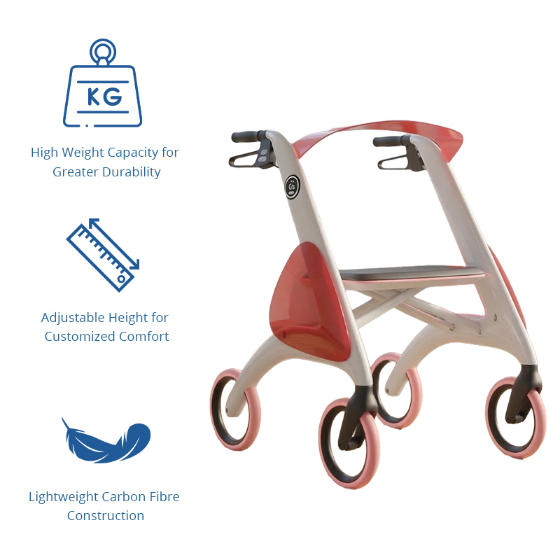 CR3012 Ultra Lightweight Carbon Fiber Rollator Walker OEM ODM Medical Mobility Solution for Rehabilitation Patients Heavy Duty