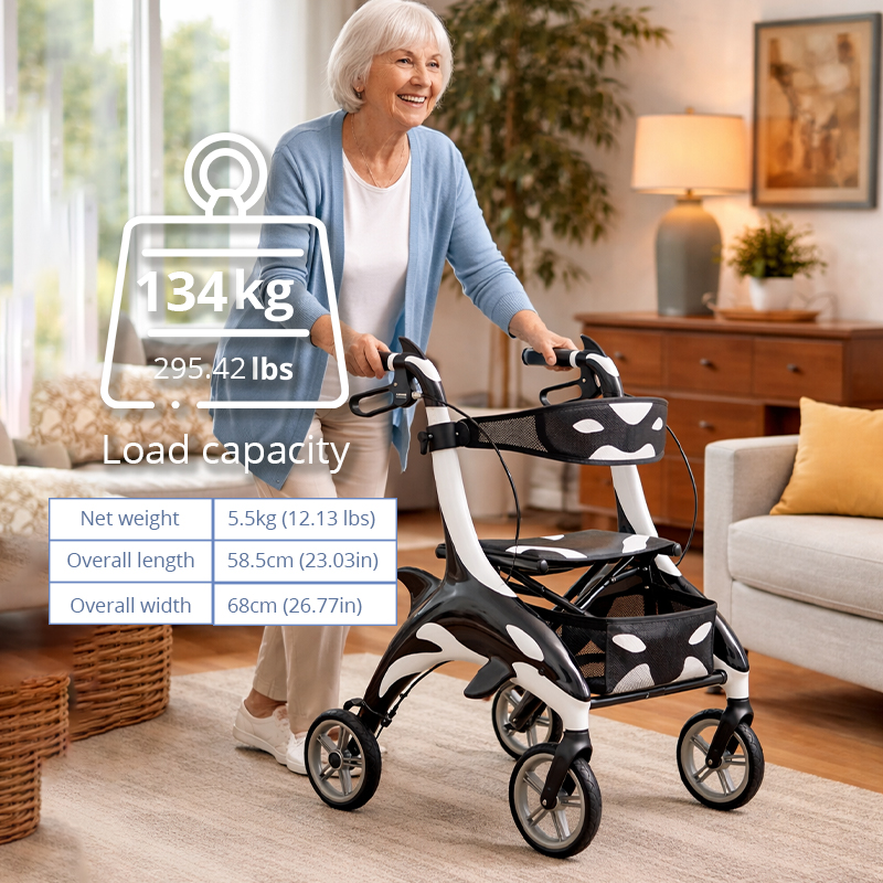 Futuristic Carbon Fiber Rollator Walker Lightweight  Adjustable Height Foldable Design for Easy Storage  for Mobility Impaired