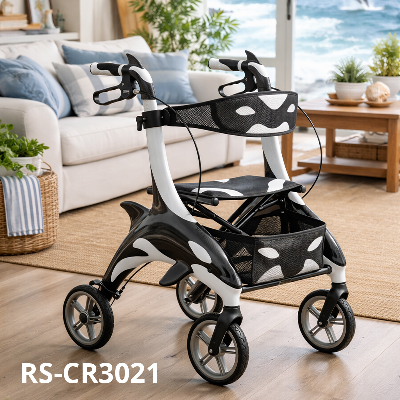 Futuristic Carbon Fiber Rollator Walker Lightweight  Adjustable Height Foldable Design for Easy Storage  for Mobility Impaired