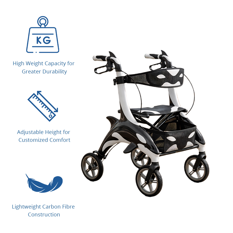 Futuristic Carbon Fiber Rollator Walker Lightweight  Adjustable Height Foldable Design for Easy Storage  for Mobility Impaired