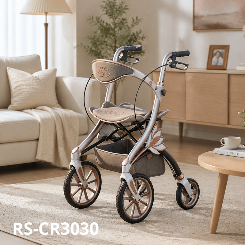 CR-3030 Futuristic Carbon Fiber Rollator with Elegant Floral Design  Lightweight Foldable for Easy Storage Stylish for B2B Clients