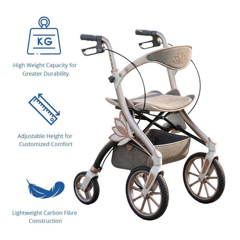 CR-3030 Futuristic Carbon Fiber Rollator with Elegant Floral Design  Lightweight Foldable for Easy Storage Stylish for B2B Clients