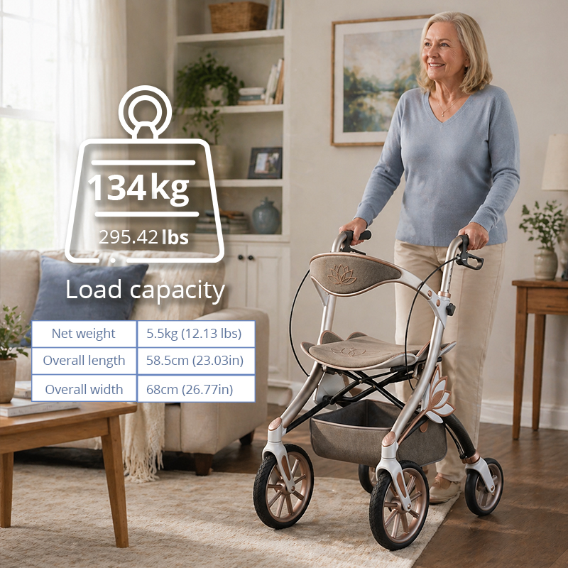 CR-3030 Futuristic Carbon Fiber Rollator with Elegant Floral Design  Lightweight Foldable for Easy Storage Stylish for B2B Clients