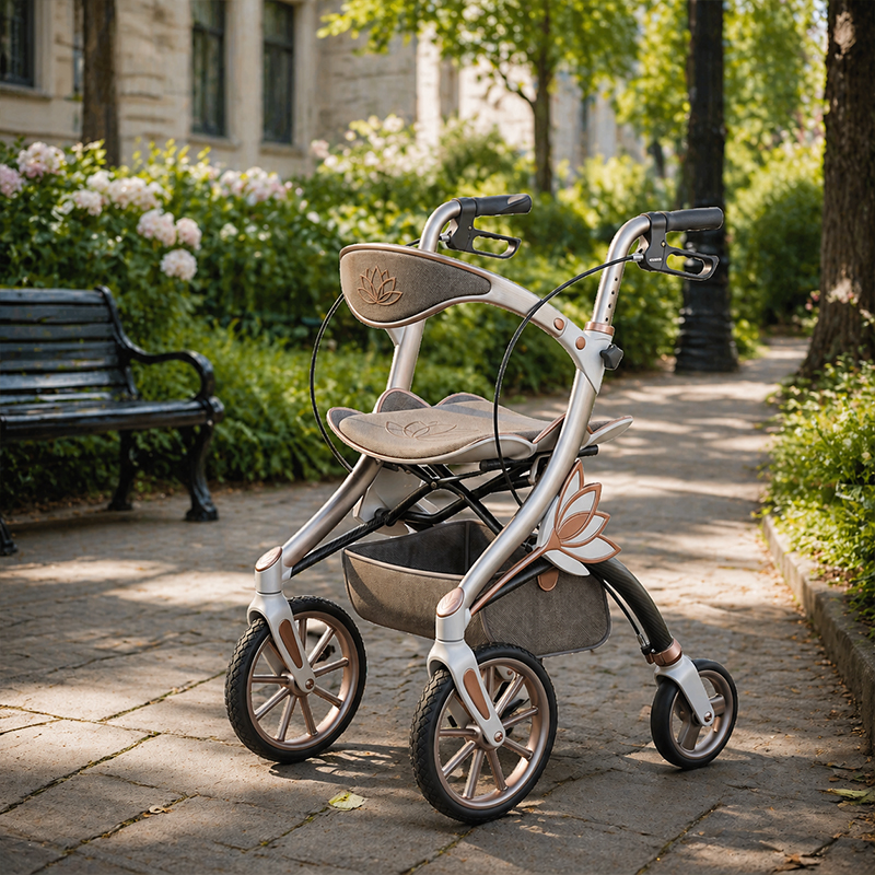 CR-3030 Futuristic Carbon Fiber Rollator with Elegant Floral Design  Lightweight Foldable for Easy Storage Stylish for B2B Clients