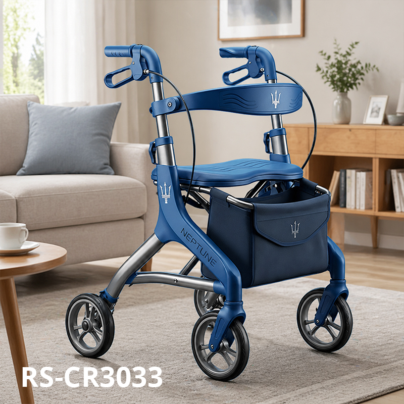 CR-3033 Future Design Carbon Fibre Rollator Walker Adjustable Height Foldable for Easy Storage Stylish Blue with Customizable Decals