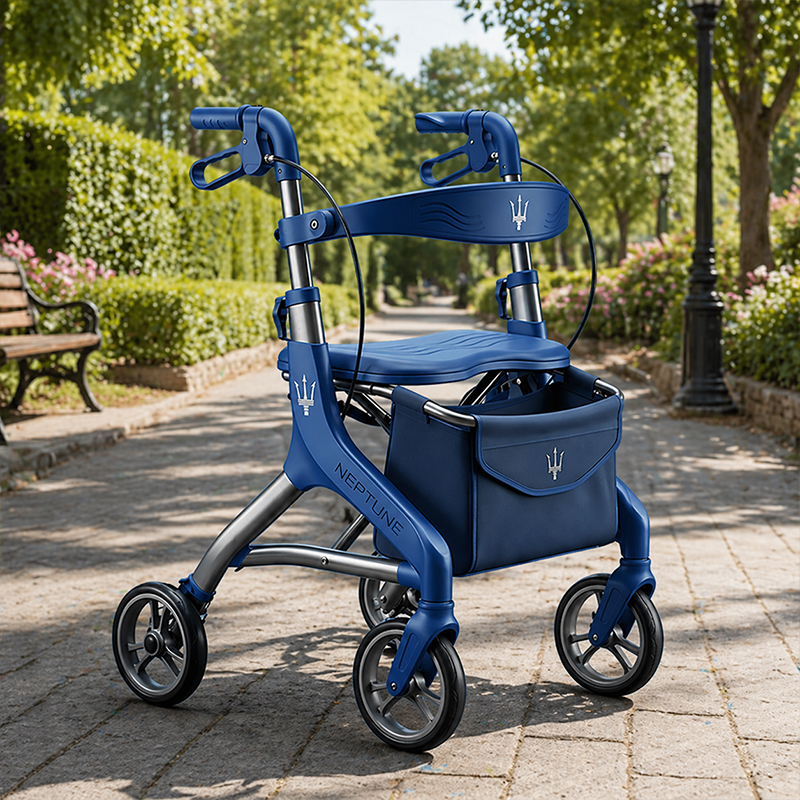 CR-3033 Future Design Carbon Fibre Rollator Walker Adjustable Height Foldable for Easy Storage Stylish Blue with Customizable Decals
