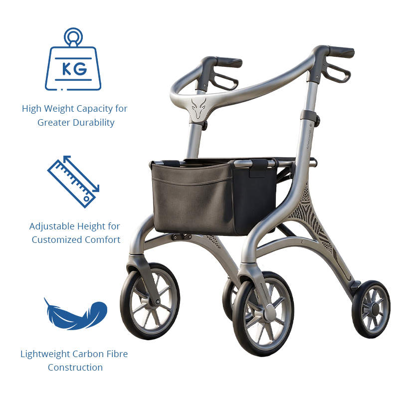 CR-3035 Carbon Fiber Rollator Walker - Future-Forward Design Adjustable Height High Load Capacity Advanced Mobility Aid for Elderly Care