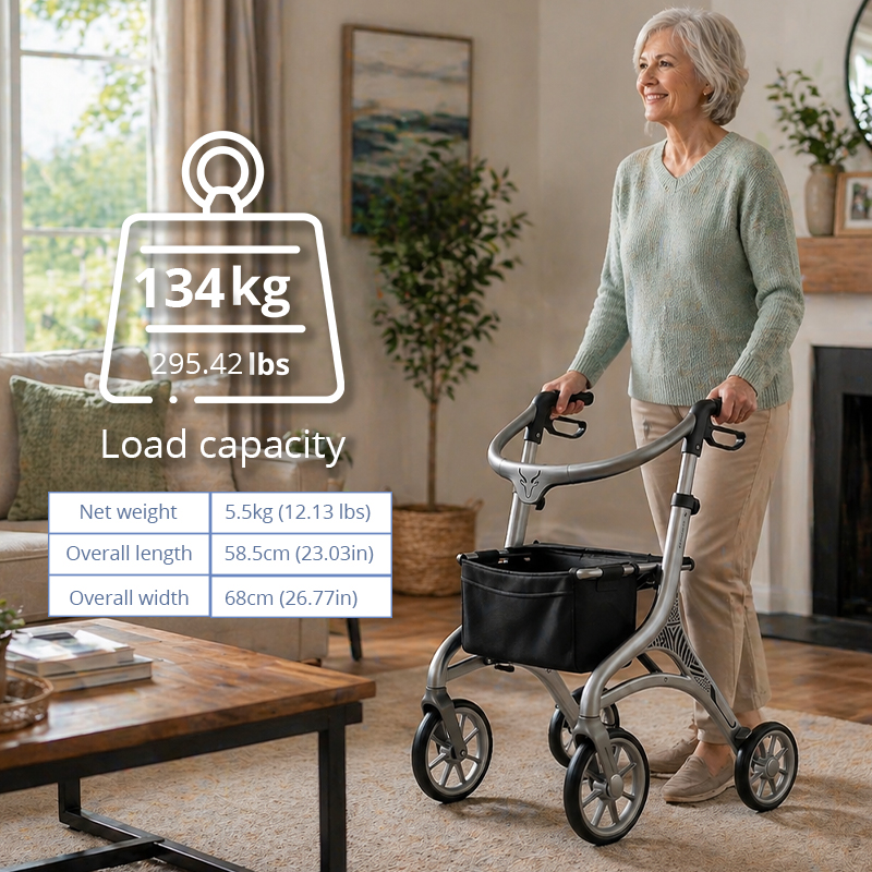 CR-3035 Carbon Fiber Rollator Walker - Future-Forward Design Adjustable Height High Load Capacity Advanced Mobility Aid for Elderly Care