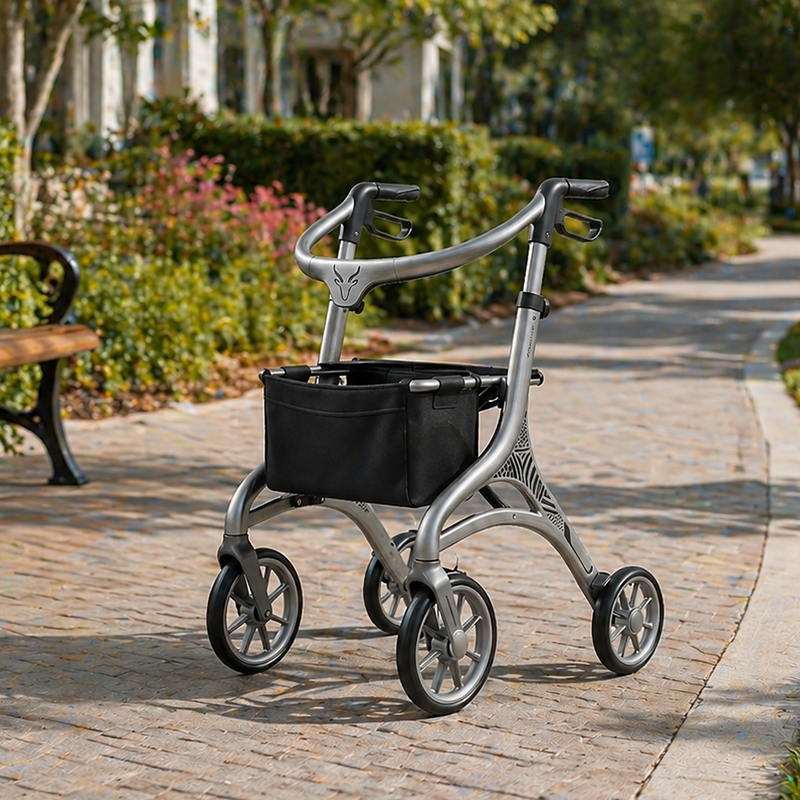 CR-3035 Carbon Fiber Rollator Walker - Future-Forward Design Adjustable Height High Load Capacity Advanced Mobility Aid for Elderly Care