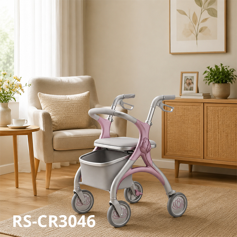 CR3046 New Design Concept Carbon Fiber Rollator Walker, Pink Lotus Design, Foldable, Height Adjustable, Lightweight B2B
