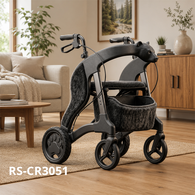 CR3051 New Design Concept Rollator Walker Carbon Fiber Frame Fur Seat Paw Wheel Design for B2B OEM ODM