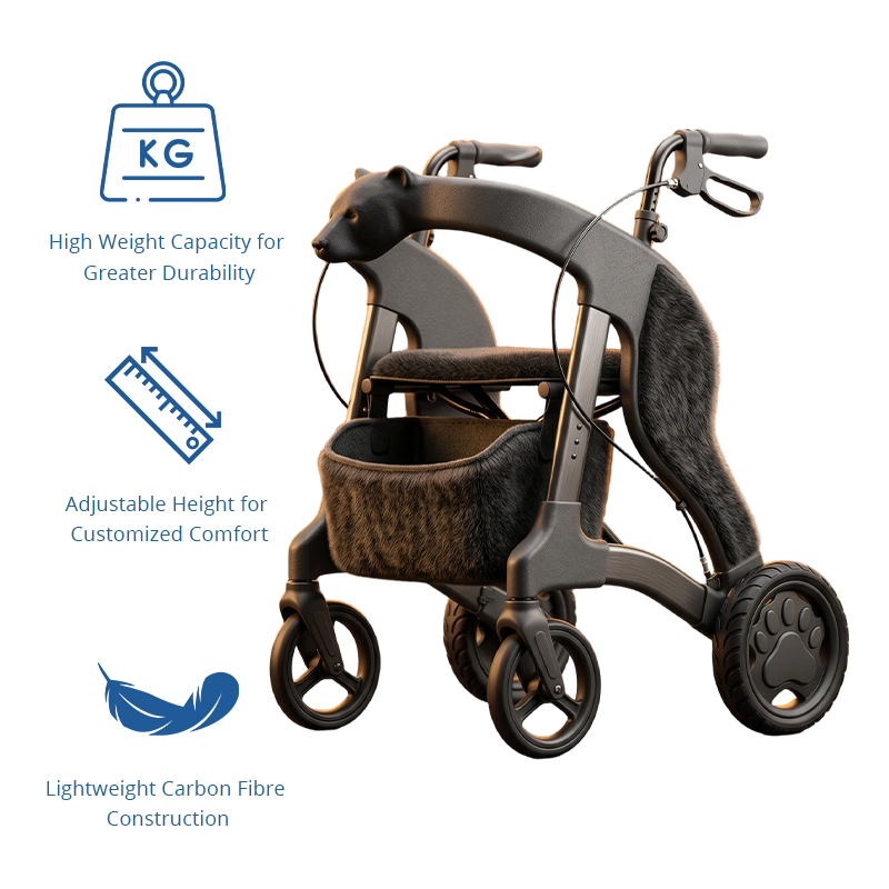 CR3051 New Design Concept Rollator Walker Carbon Fiber Frame Fur Seat Paw Wheel Design for B2B OEM ODM