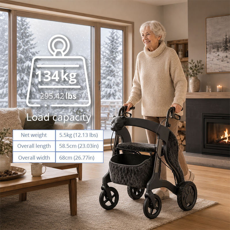 CR3051 New Design Concept Rollator Walker Carbon Fiber Frame Fur Seat Paw Wheel Design for B2B OEM ODM