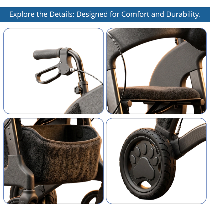 CR3051 New Design Concept Rollator Walker Carbon Fiber Frame Fur Seat Paw Wheel Design for B2B OEM ODM