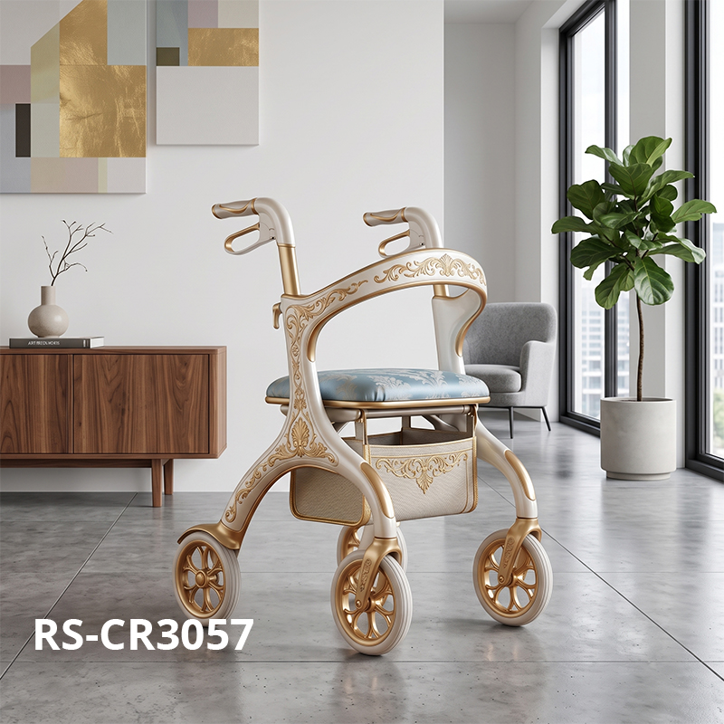 CR3057 New  Design Concept Carbon Fiber Rollator Walker with Future-Inspired Floral Pattern OEM Custom Mobility Aid
