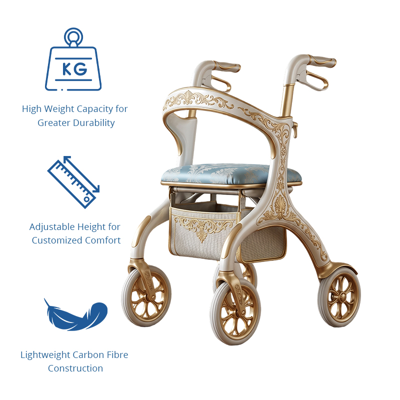 CR3057 New  Design Concept Carbon Fiber Rollator Walker with Future-Inspired Floral Pattern OEM Custom Mobility Aid