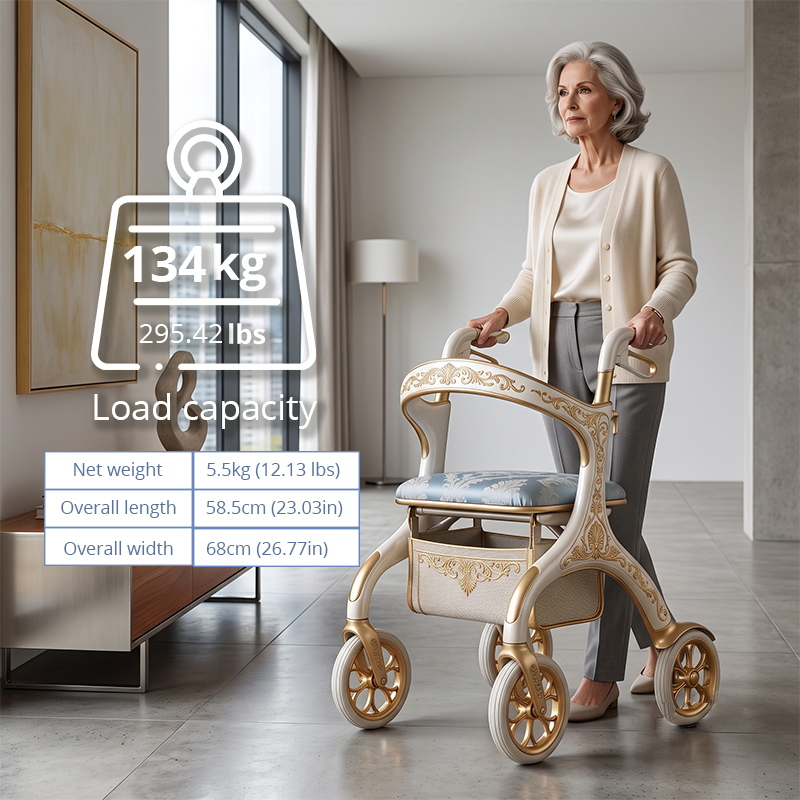 CR3057 New  Design Concept Carbon Fiber Rollator Walker with Future-Inspired Floral Pattern OEM Custom Mobility Aid
