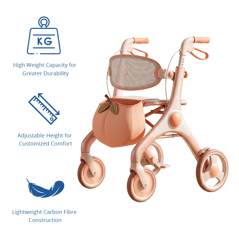 CR3059 New Design Concept Rollator Walker RS-CR3059 Pink-Orange Gradient Carbon Fiber Frame Foldable Lightweight 6kg 8-inch PU Wheels