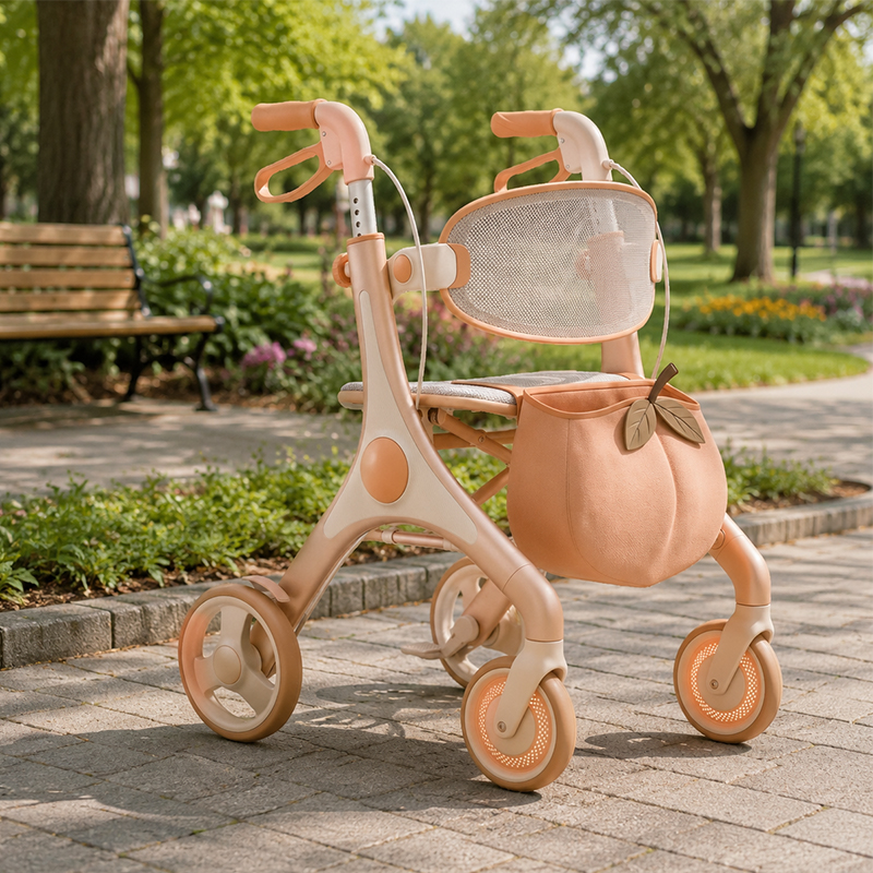 CR3059 New Design Concept Rollator Walker RS-CR3059 Pink-Orange Gradient Carbon Fiber Frame Foldable Lightweight 6kg 8-inch PU Wheels