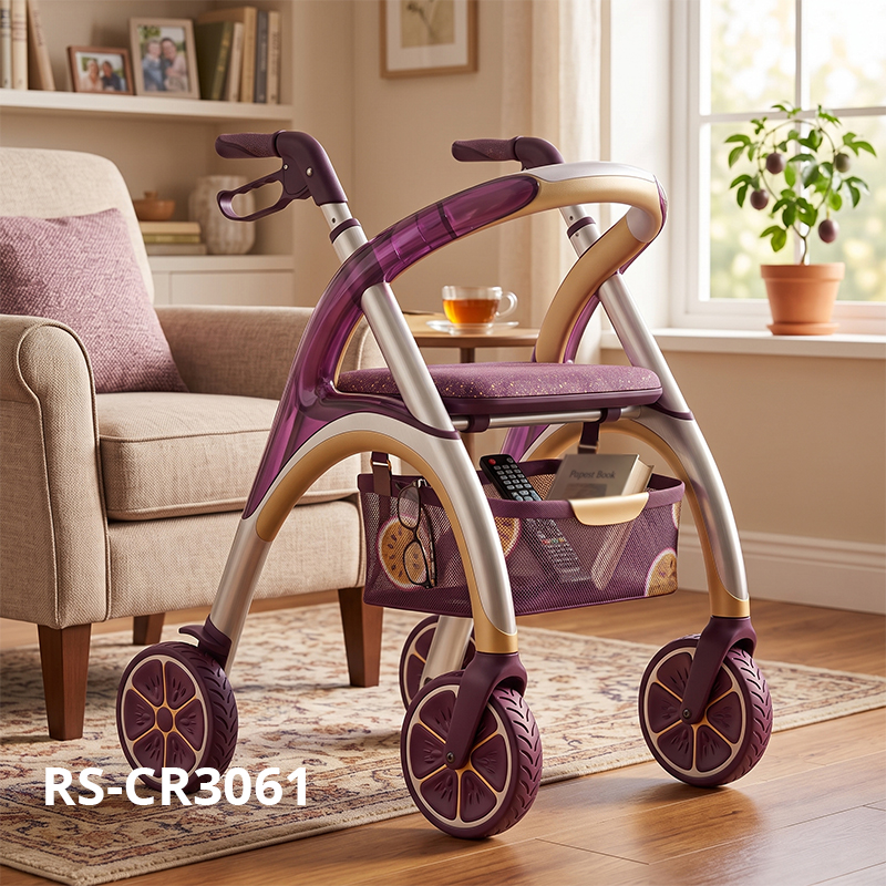 CR3061 New Design Carbon Fiber Rollator Walker with Transparent Gradient Frame Purple Gold Finish Custom Graphic Design