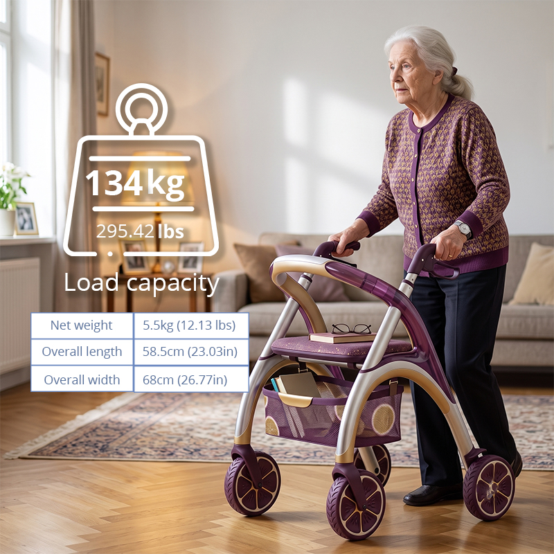 CR3061 New Design Carbon Fiber Rollator Walker with Transparent Gradient Frame Purple Gold Finish Custom Graphic Design