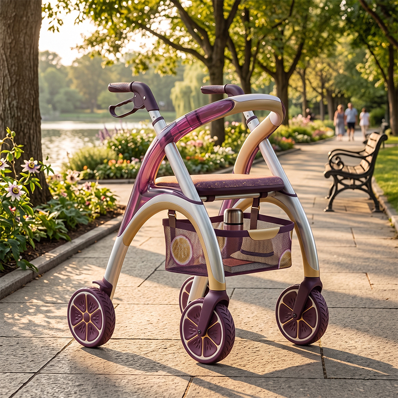 CR3061 New Design Carbon Fiber Rollator Walker with Transparent Gradient Frame Purple Gold Finish Custom Graphic Design