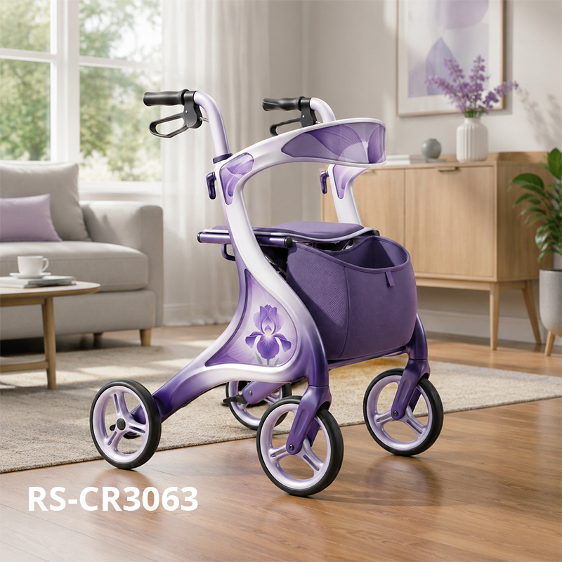 CR3063  New Design Carbon Fiber Rollator Walker Futuristic Purple Gradient Iris Graphic Premium Mobility Aid OEM