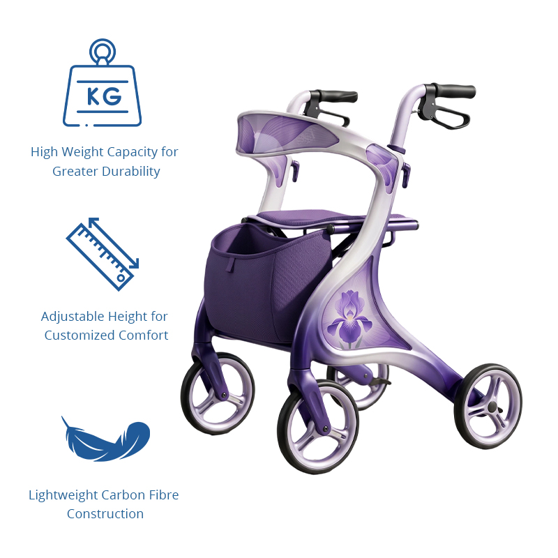 CR3063  New Design Carbon Fiber Rollator Walker Futuristic Purple Gradient Iris Graphic Premium Mobility Aid OEM