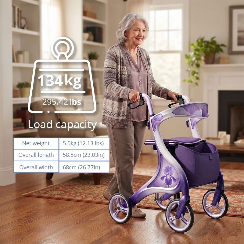 CR3063  New Design Carbon Fiber Rollator Walker Futuristic Purple Gradient Iris Graphic Premium Mobility Aid OEM