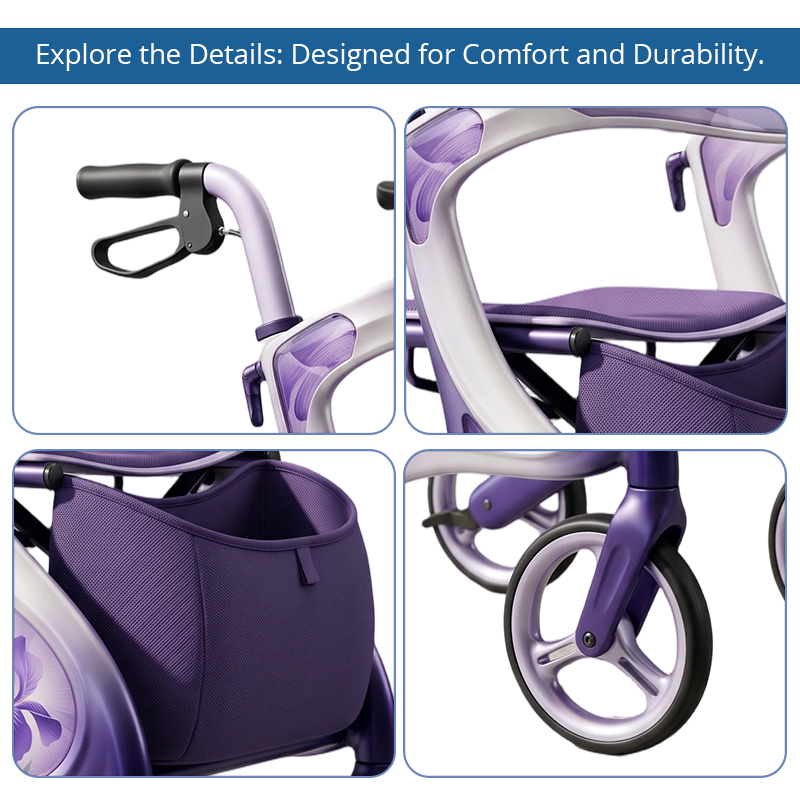 CR3063  New Design Carbon Fiber Rollator Walker Futuristic Purple Gradient Iris Graphic Premium Mobility Aid OEM