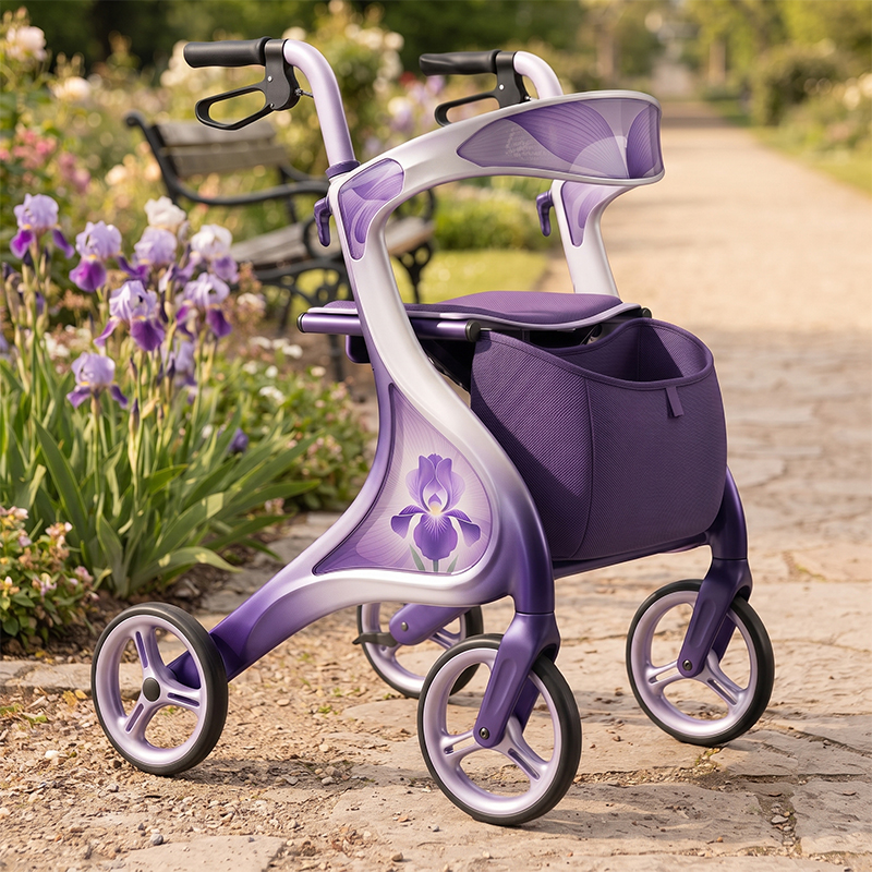 CR3063  New Design Carbon Fiber Rollator Walker Futuristic Purple Gradient Iris Graphic Premium Mobility Aid OEM