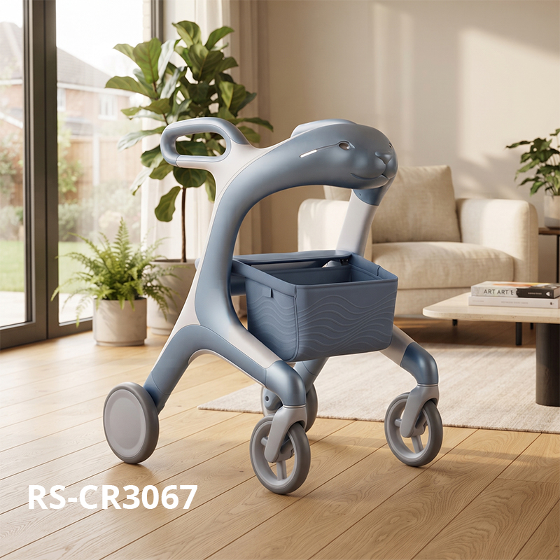 CR3067  New Design Carbon Fiber Rollator Walker with Seal Inspired Design, Soft Blue White Finish and OEM ODM Service